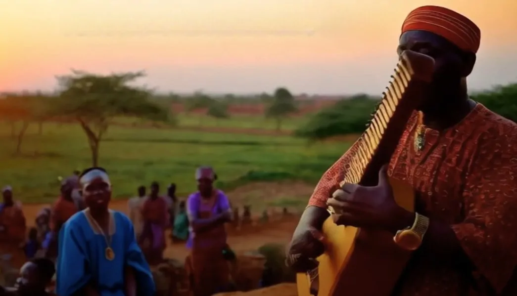 A musician plays a traditional instrument