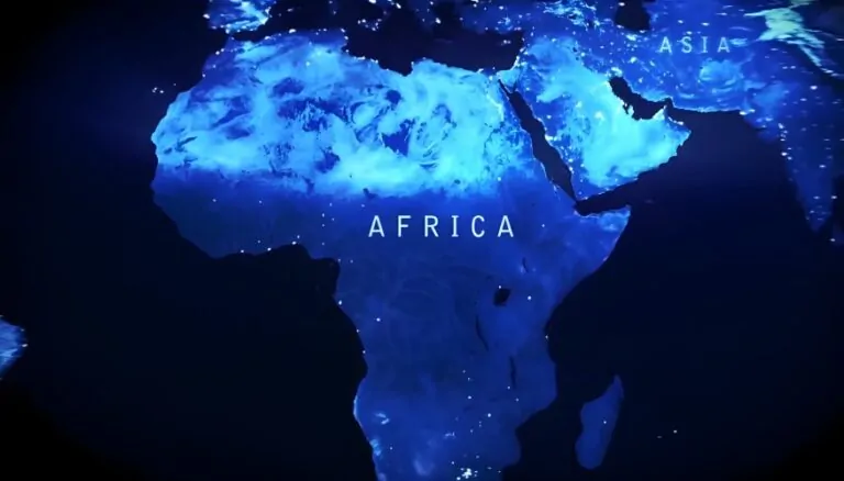 A vibrant blue representation of Africa