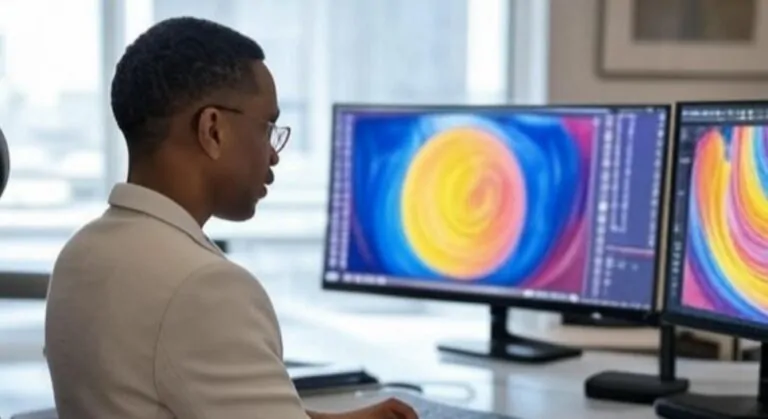 Focused individual engrossed in digital art creation