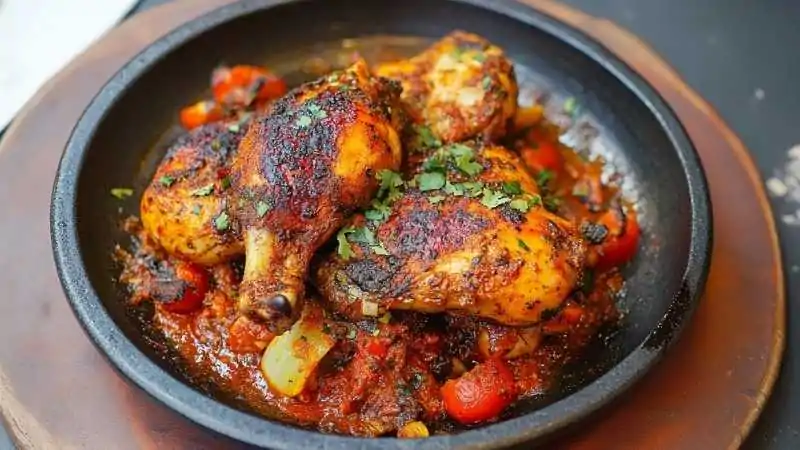 Grilled Piri-Piri chicken drumsticks in spicy red sauce