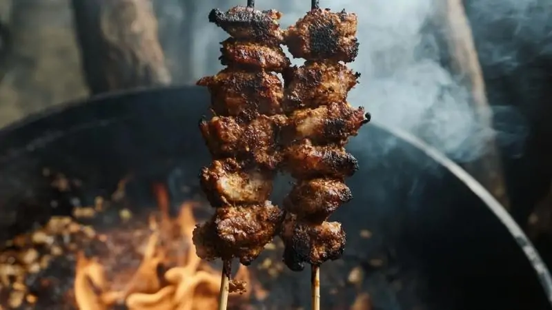 Nigerian suya skewers with smoky grilled beef seasoned in spicy dry rub