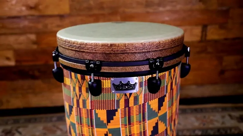 Ngoma drum decorated with vibrant African patterns