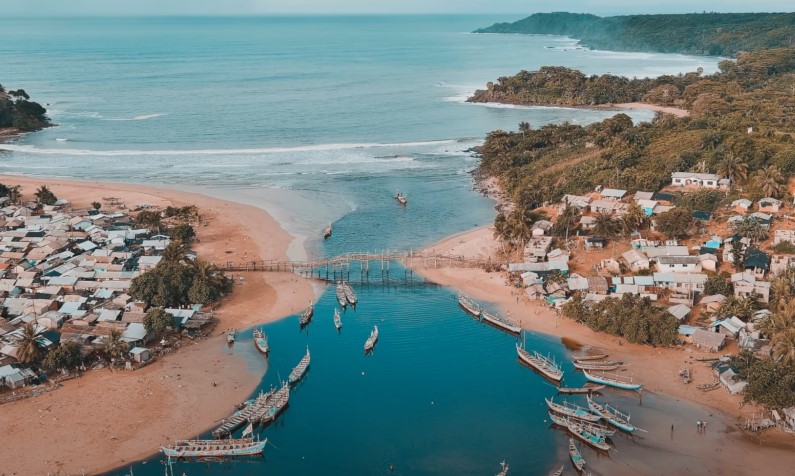 Ghana's coastline, drone view