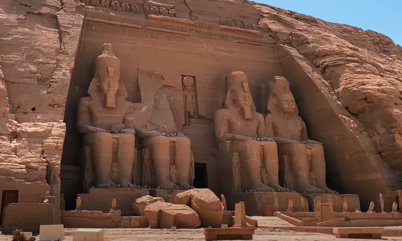 A view of Abu Simbel in Egypt and its impressive figures