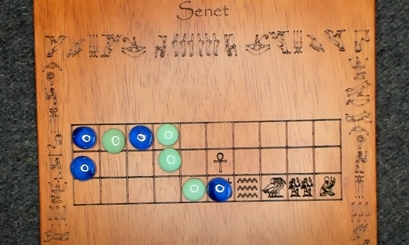 Close up of a Senet board game