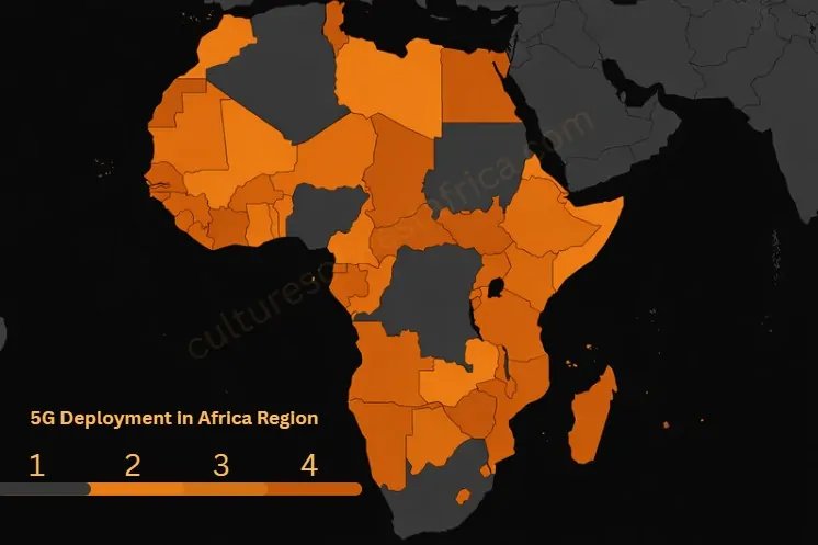 Map of Africa with countries in orange and gray against a black background